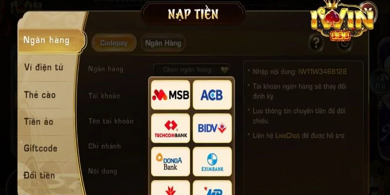 Các thao tác nạp tiền IWIN trực tuyến được thực hiện khá đơn giản. 